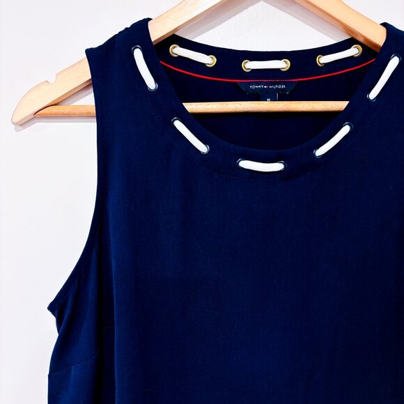TOMMY HILFIGER – Navy Eyelet Lace-Up Camisole | Nautical Chic Top | Medium * - Picture 2 of 6